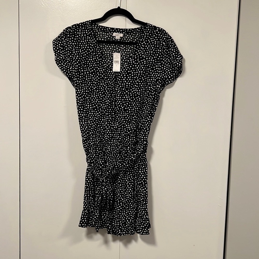 NWT Loft black and white polka dot romper